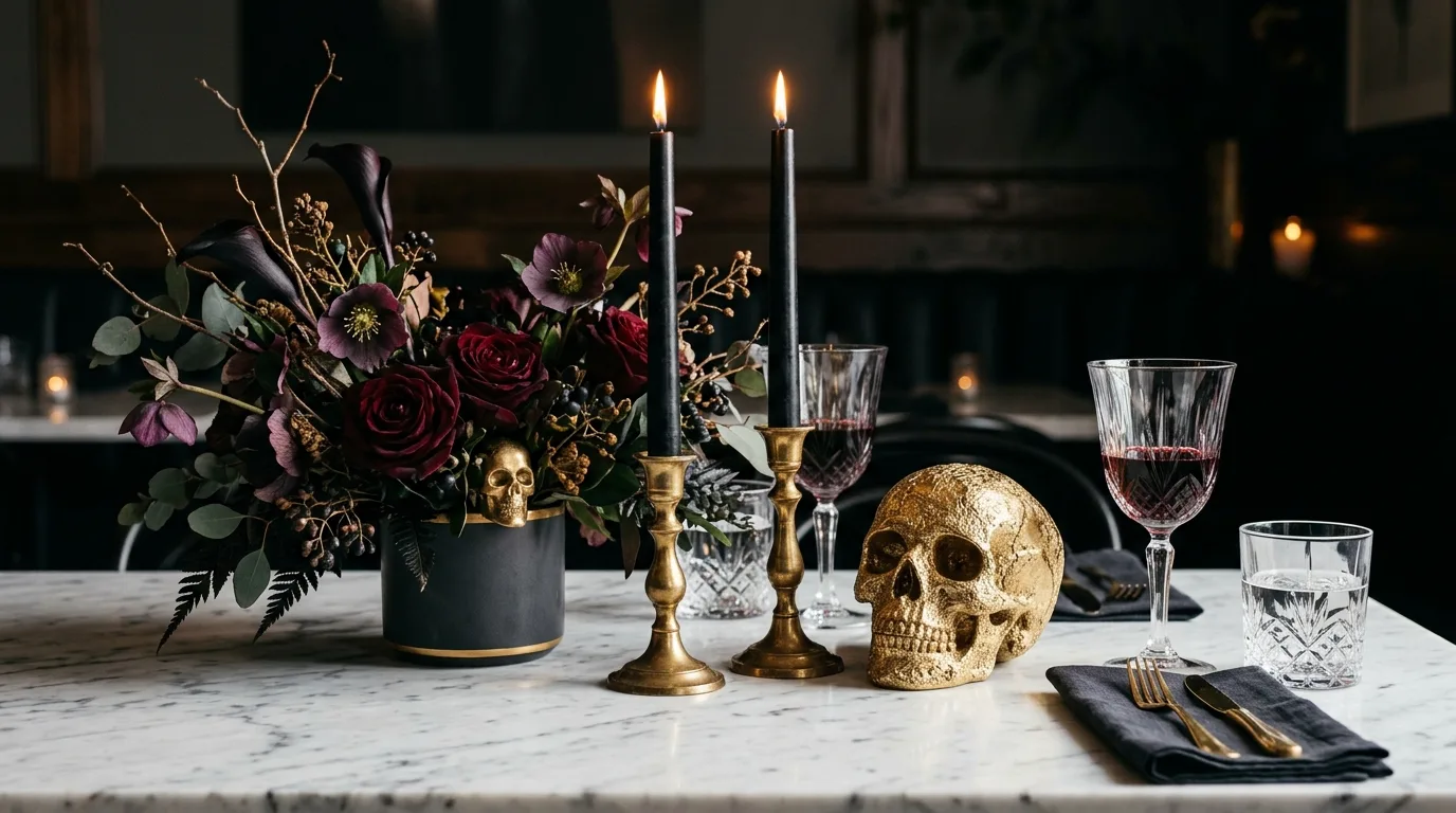 Use candlelight as the main source of atmosphere inspiration for an elegant Halloween interior.